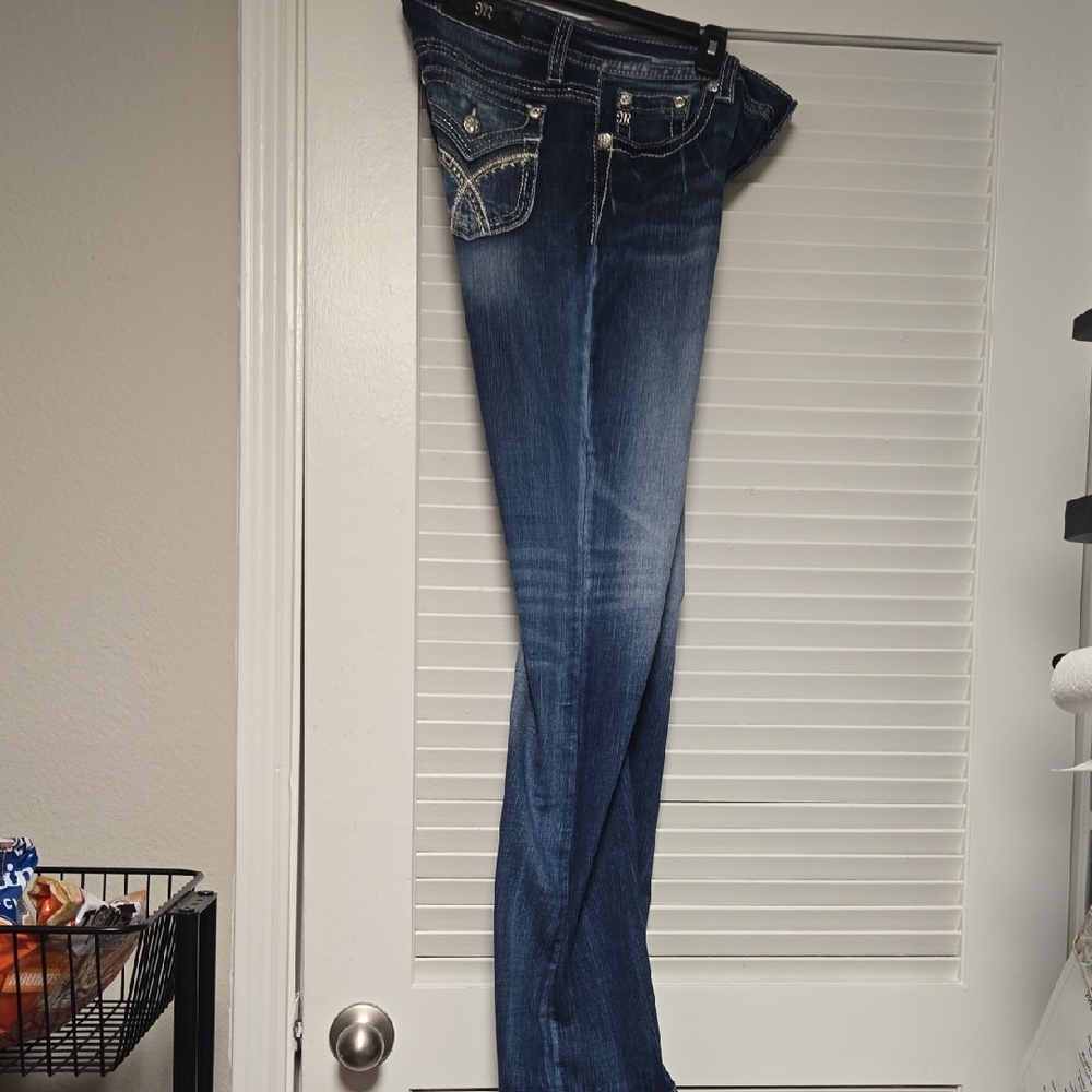 Miss Me Dark Blue Boot Cut Jeans with Silver Embellishments
